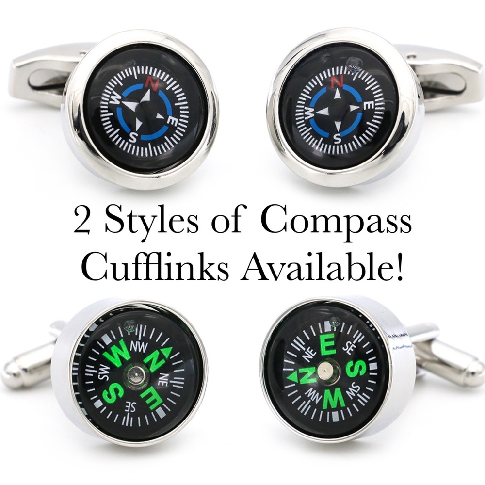 Unique Round Black and Blue Navigation Compass Silver Cufflinks - Picture 17 of 17